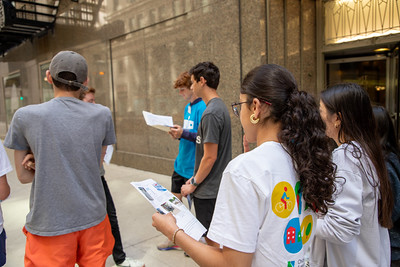 Photo of FLIP students look at map of Chicago during their walk audit.