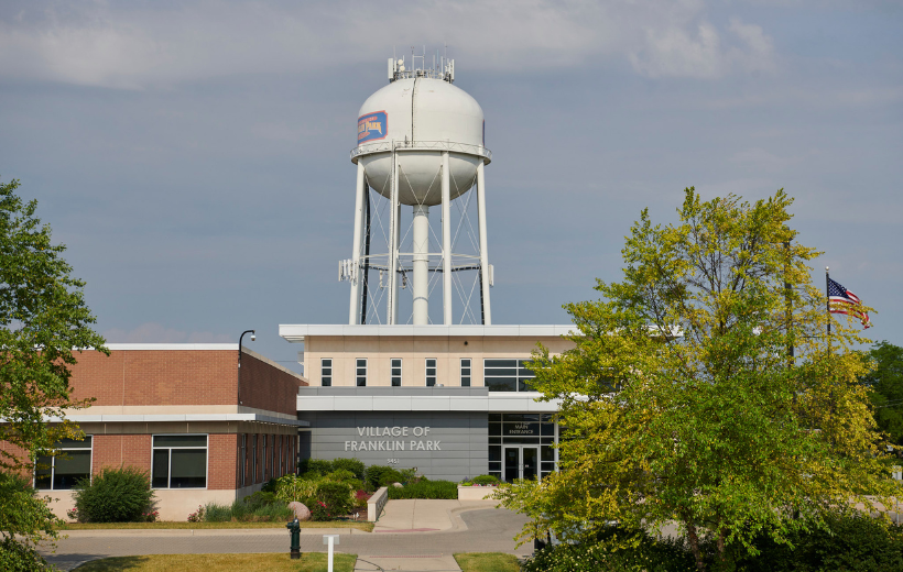Village of Franklin Park building. Watertower in the background