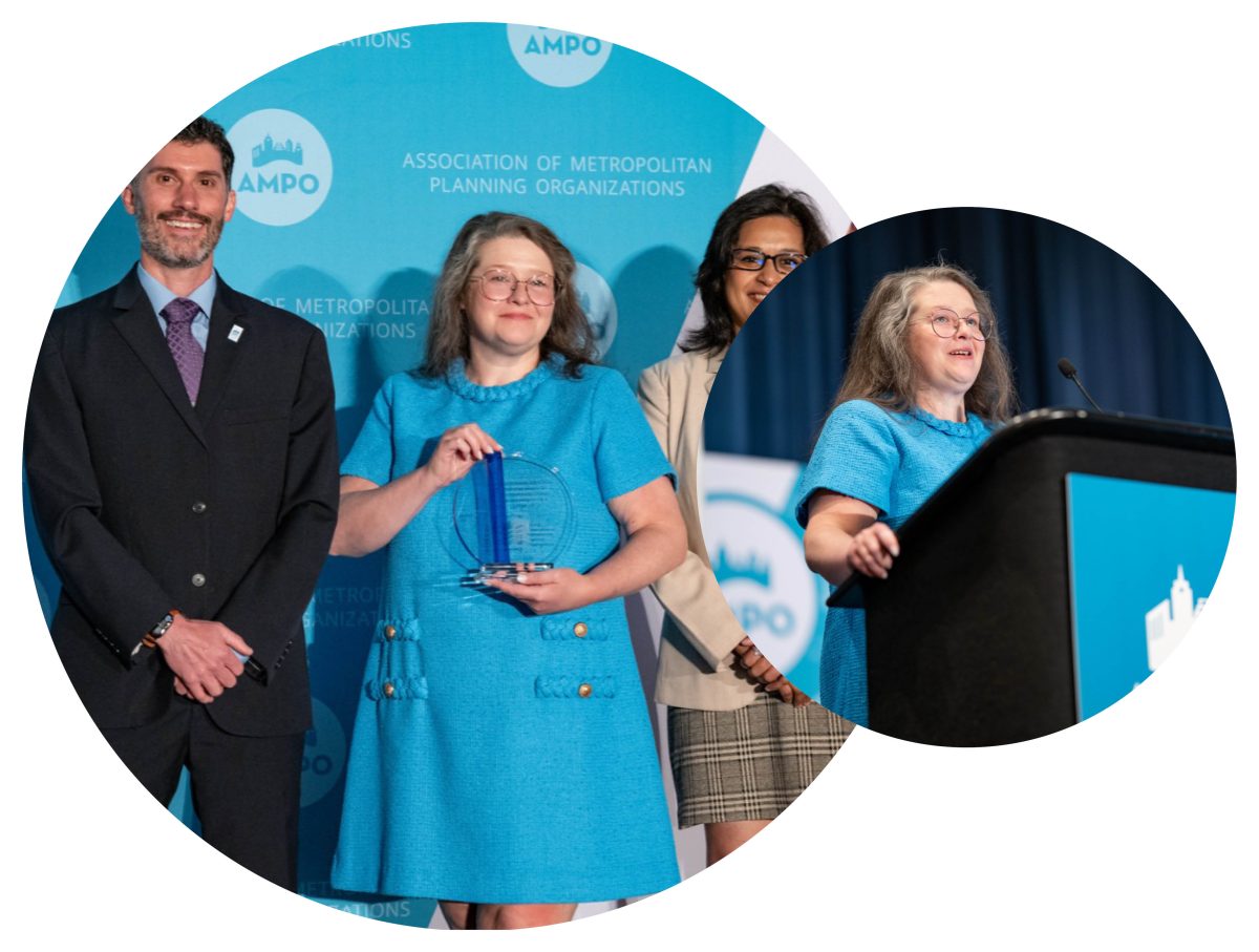 Elizabeth Scott posing with PART AMPO award