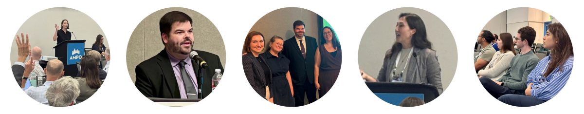 Collage of five images of CMAP staff participating in AMPO conference sessions and panels