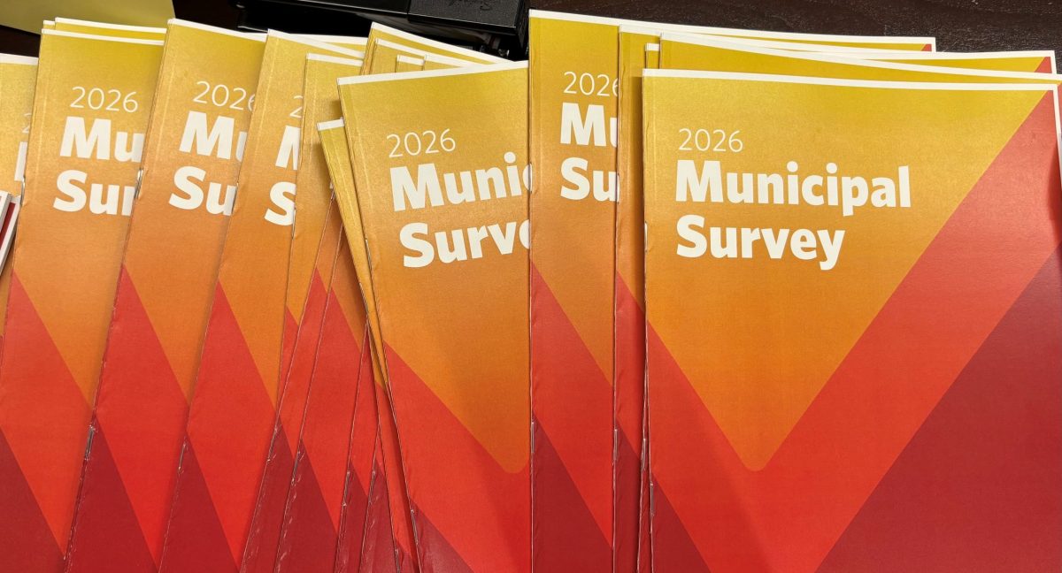Printed copies of the 2026 municipal surveys, as they're prepared for mailing