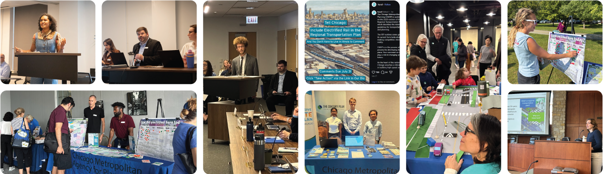Collage of various engagement opportunities that CMAP and its partners participated in during 2026 RTP development