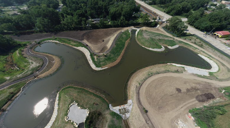 Aerial photo of stormwater detention park