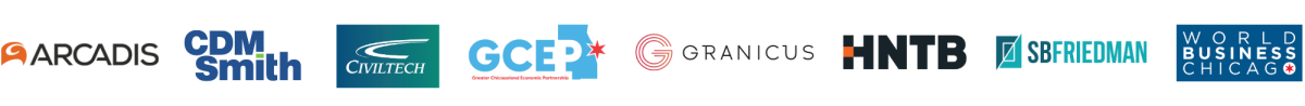 Logos: Arcadis, CDM Smith, Civiltech, GCEP, Granicus, HNTB, SB Friedman, World Business Chicago