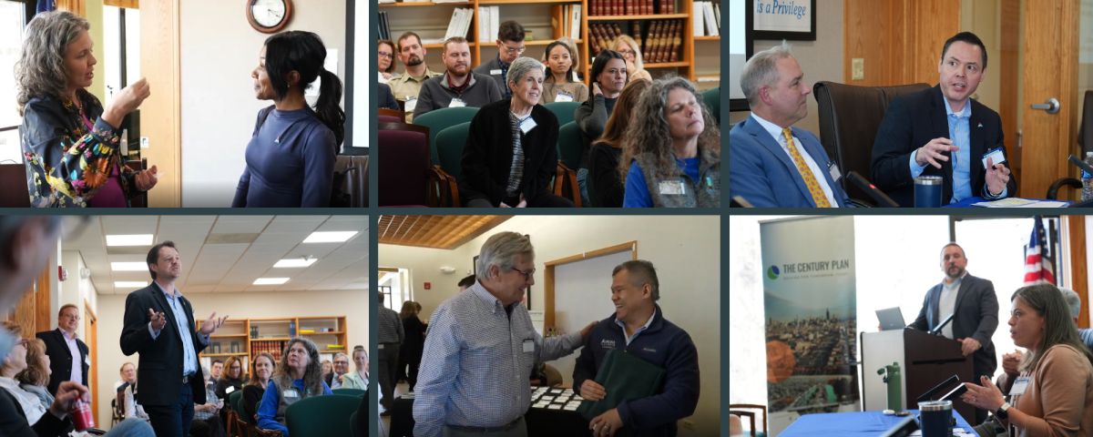 Photographs of panelists and participants at the Catalyst Series event in Oswego