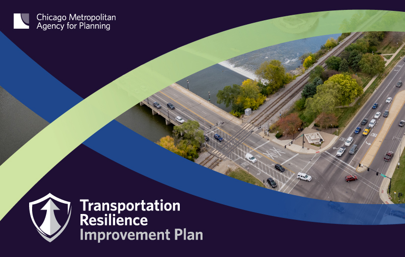 Transportation Resilience Improvement Plan. Photo of road, railroad, bridge, and sidewalks near or over a river