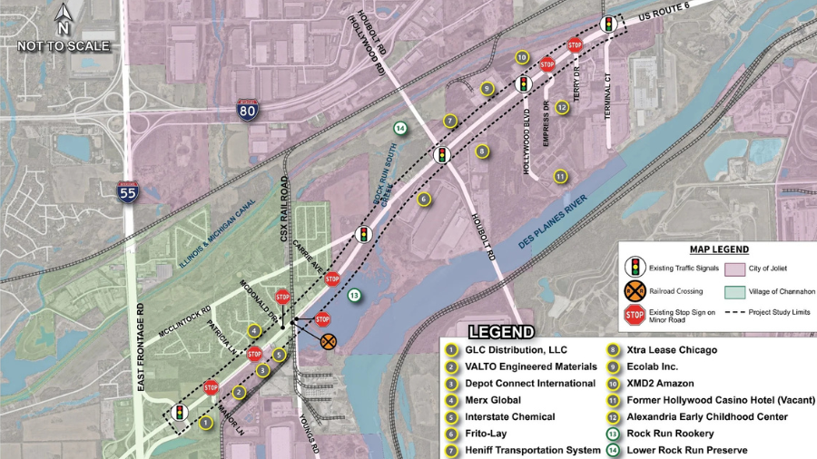 Map showing section of U.S. Route 6 next to Des Plaines River.