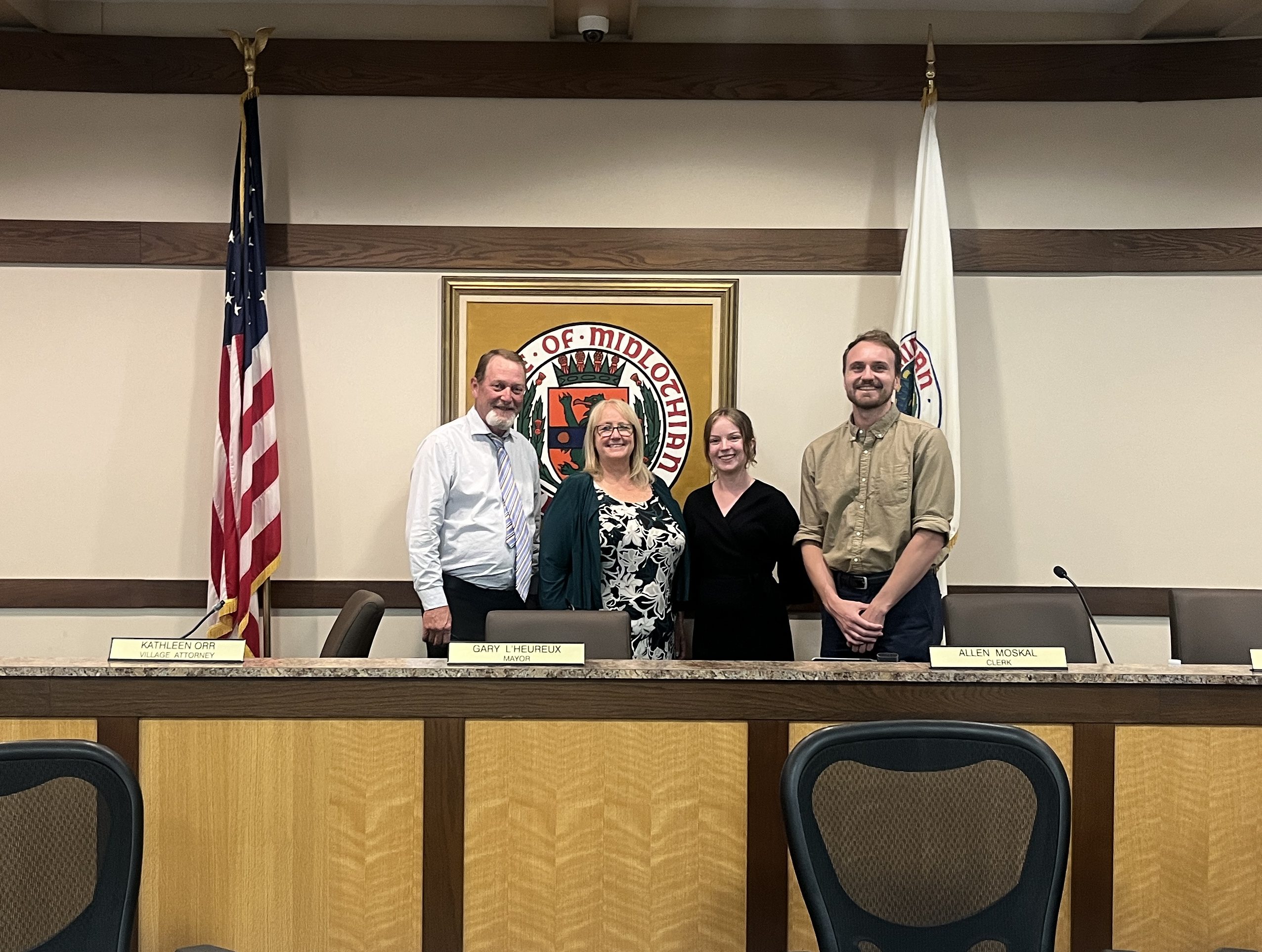 Pictured from left to right: Midlothian Mayor Gary L'Heureux, Midlothian Trustee Sandra Crowley, CMAP Planner Elizabeth Miller, and TYLin Senior Transportation Planner Jake Vissers