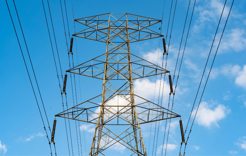 Transmission tower with power lines