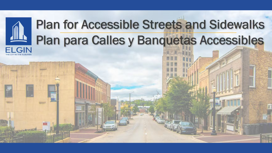 Elgin's plan accessible streets sidewalks. Elgin logo