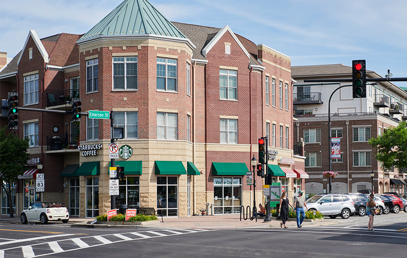 Three-story building at intersection